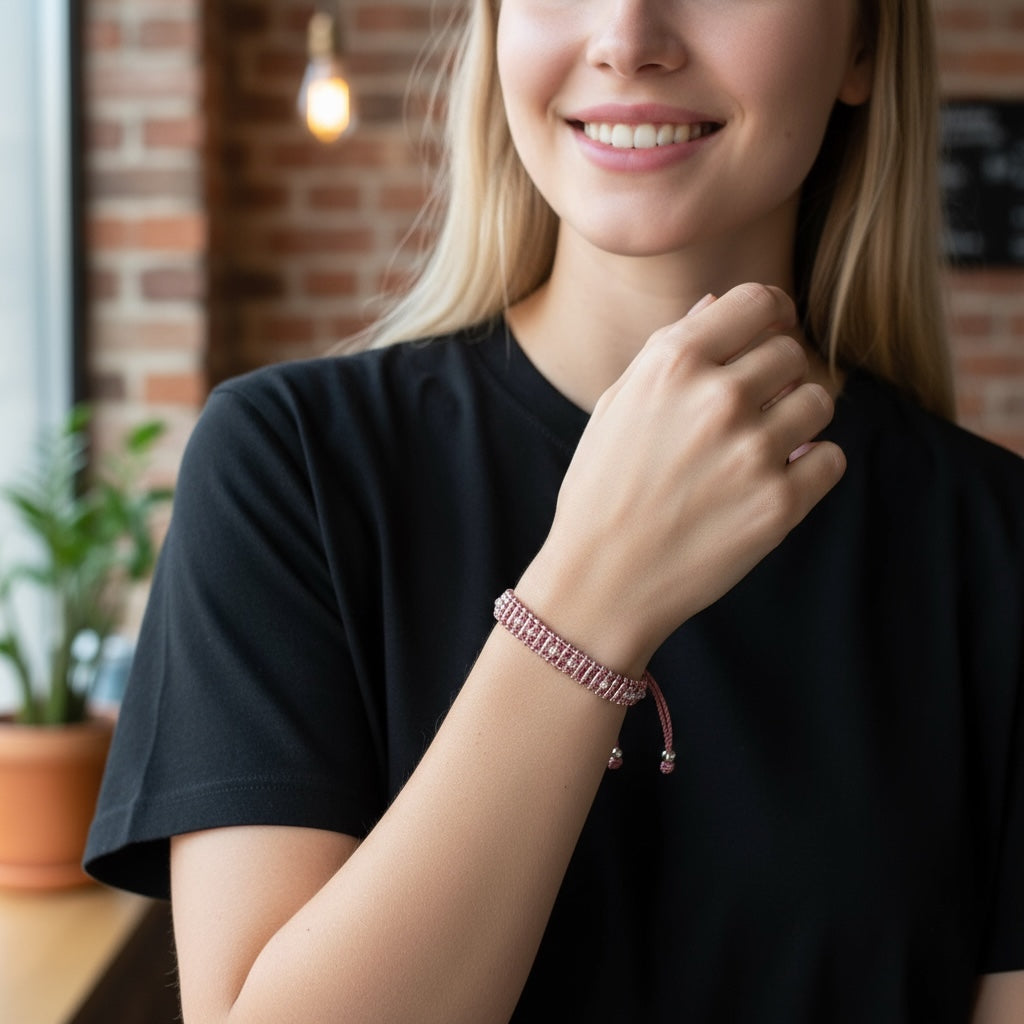 Pulsera Rosa Metalizada con Swarovski, Miyuki y Plata