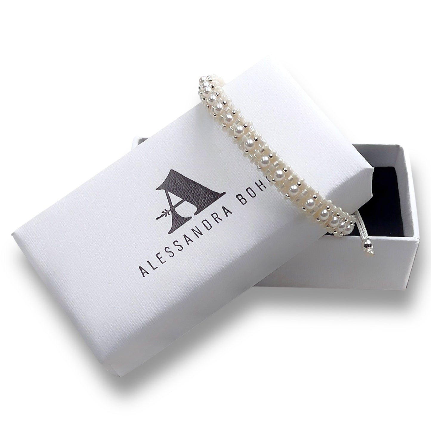 Pulsera Blanco Perla con Swarovski, Miyuki y Plata
