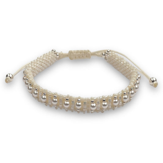 Pulsera Blanco Perla con Swarovski, Miyuki y Plata