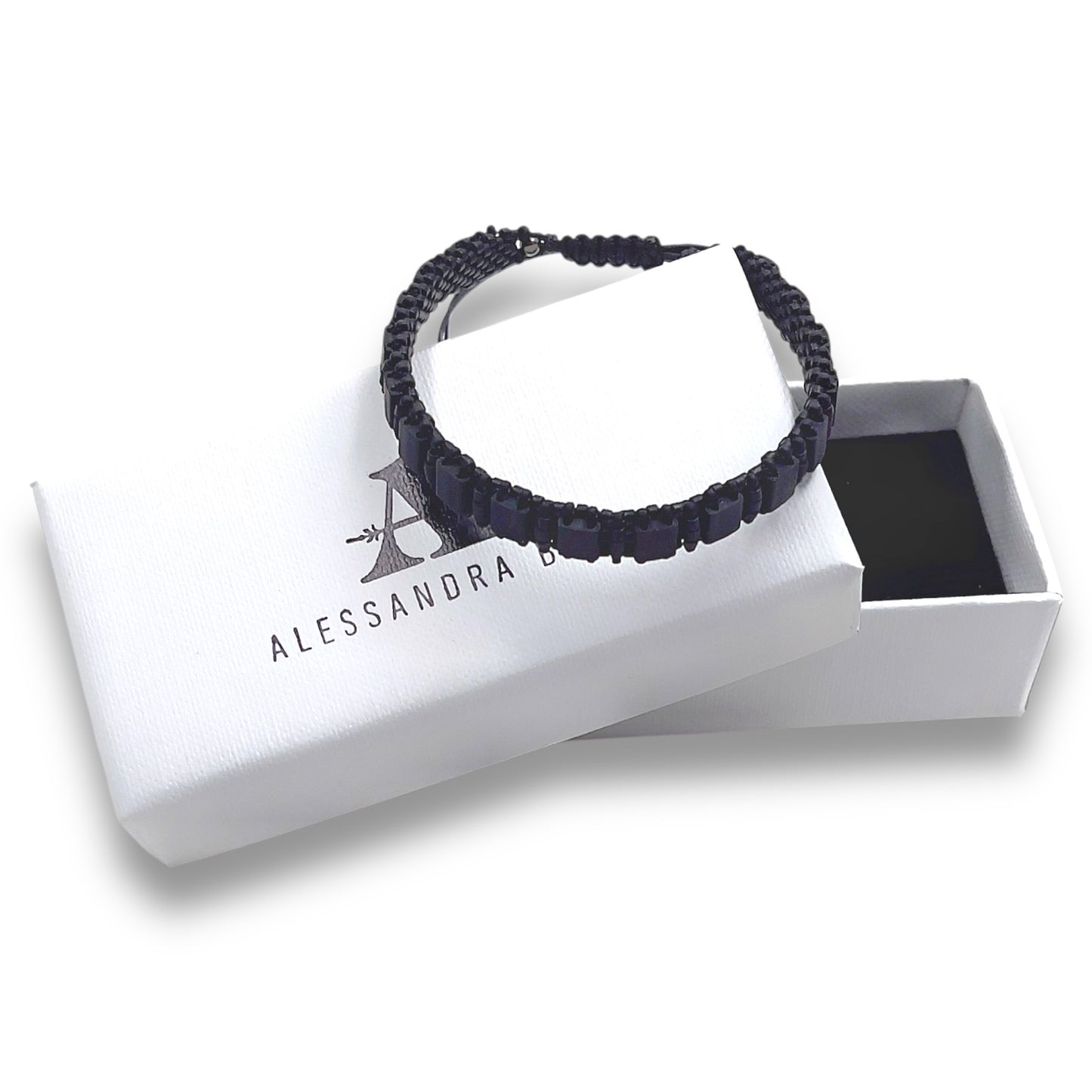 Pulsera Hombre Color Negro con Miyuki y Plata con Baño de Rutenio