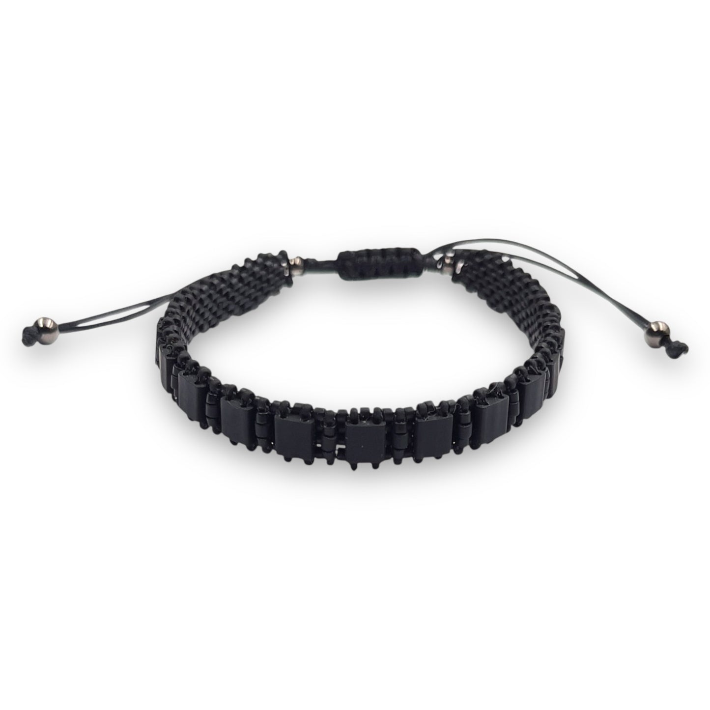 Pulsera Hombre Color Negro con Miyuki y Plata con Baño de Rutenio