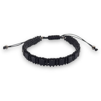 Pulsera negra de hombre con cristales Miyuki y plata con baño de rutenio.