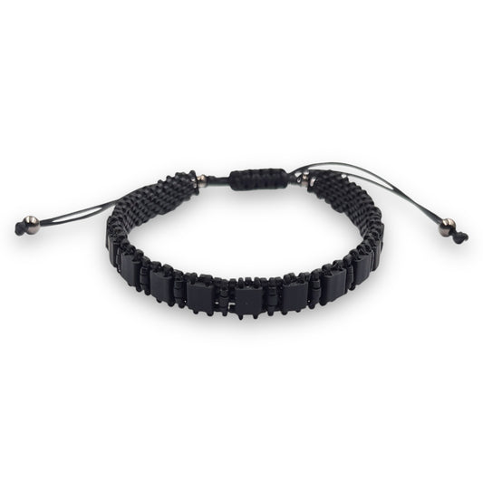 Pulsera Hombre Color Negro con Miyuki y Plata con Baño de Rutenio