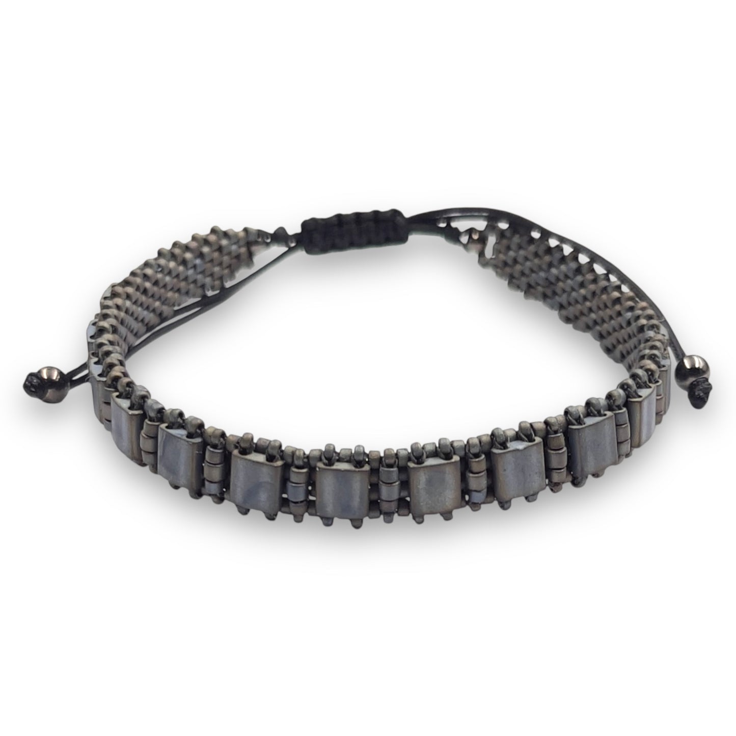 Pulsera Hombre Color Gris Piedra con Miyuki y Plata con Baño de Rutenio