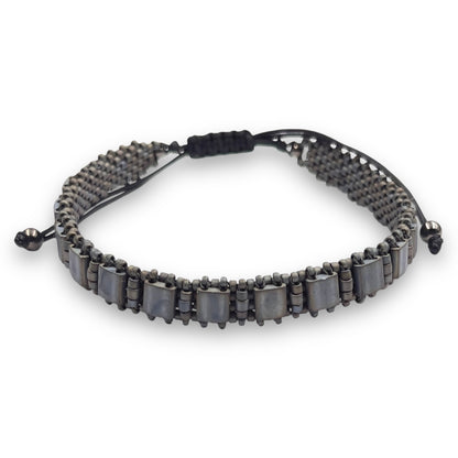 Pulsera de hombre gris piedra con Miyuki y plata con baño de rutenio