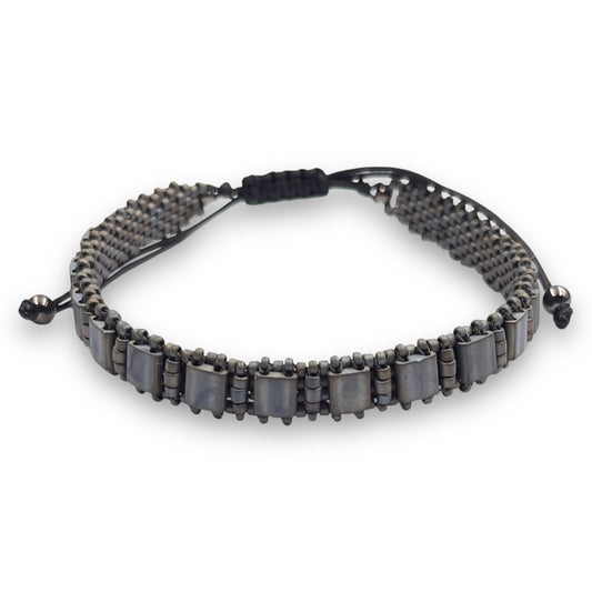 Pulsera Hombre Color Gris Piedra con Miyuki y Plata con Baño de Rutenio