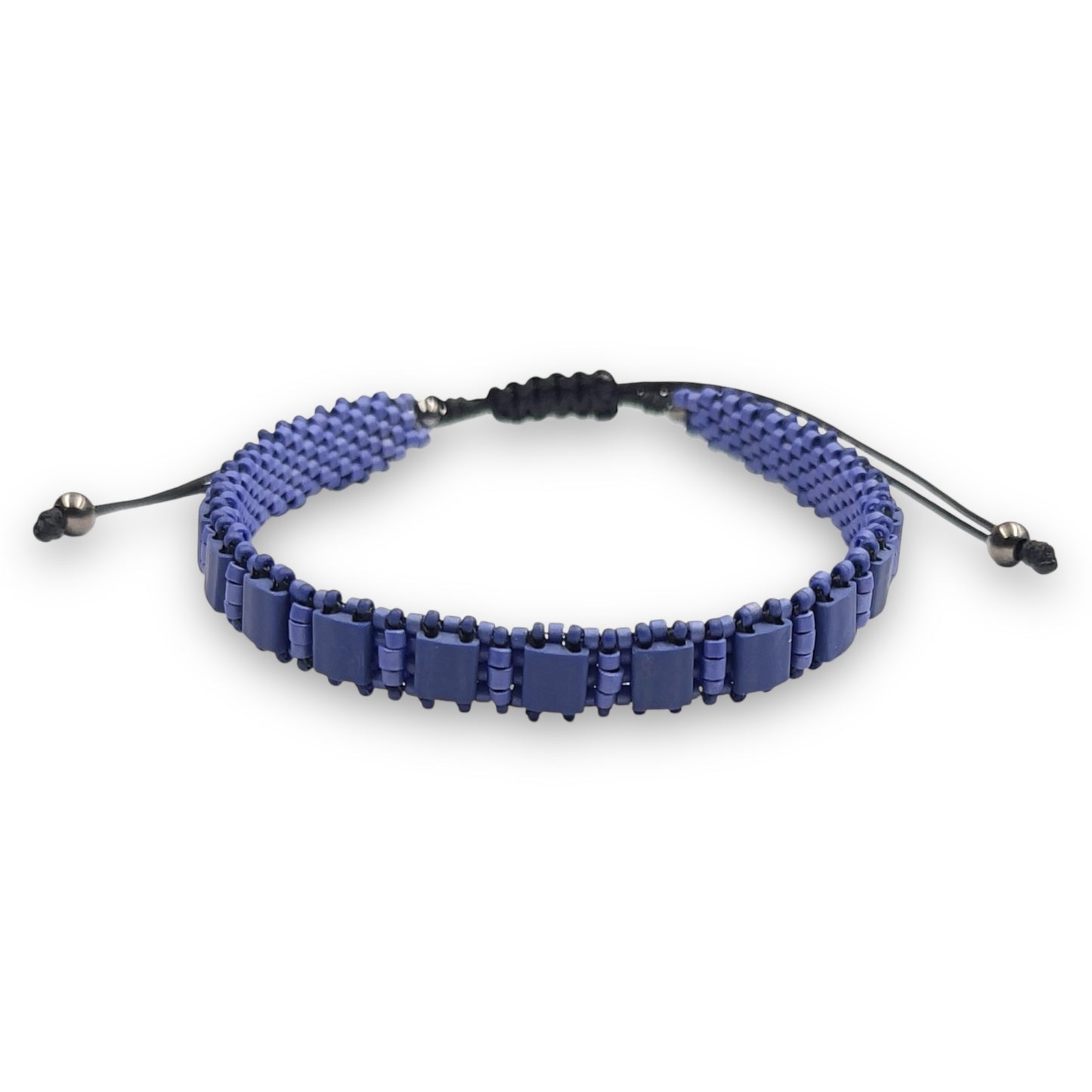 Pulsera Hombre Color Azul Cobalto con Miyuki y Plata con Baño de Rutenio