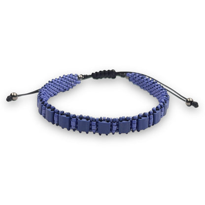Pulsera azul cobalto de hombre con Miyuki y plata bañada en rutenio.