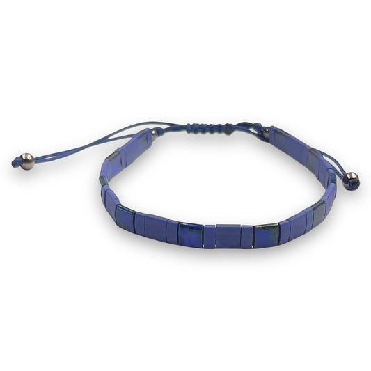 Pulsera Hombre Azul Cobalto con Miyuki y Plata con Baño de Rutenio