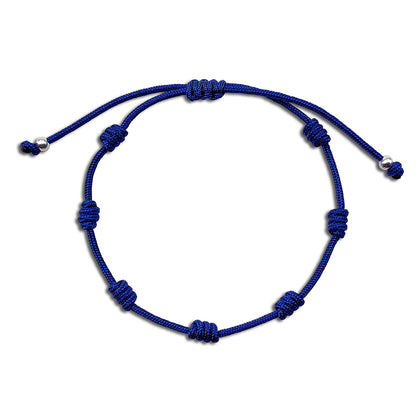 Pulsera azul marino de 7 nudos unisex con terminaciones de plata