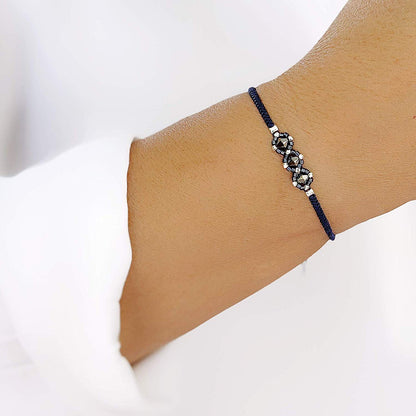 Pulsera Azul Marino con Cristales Swarovski, Miyuki y Cuentas de Plata