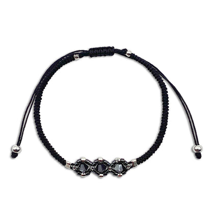 Pulsera Negra con Swarovski, Miyuki y Plata de Primera Ley