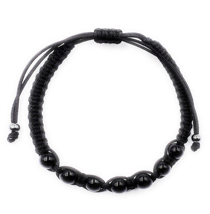 Pulsera de Cordón Negro con 7 Chakras de Turmalina Negra de 6 mm