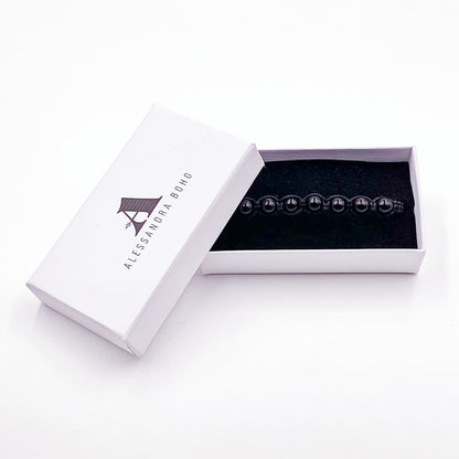 Pulsera de Cordón Negro con 7 Chakras de Turmalina Negra de 6 mm