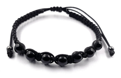 Pulsera de Cordón Negro con 7 Chakras de Turmalina Negra de 6 mm