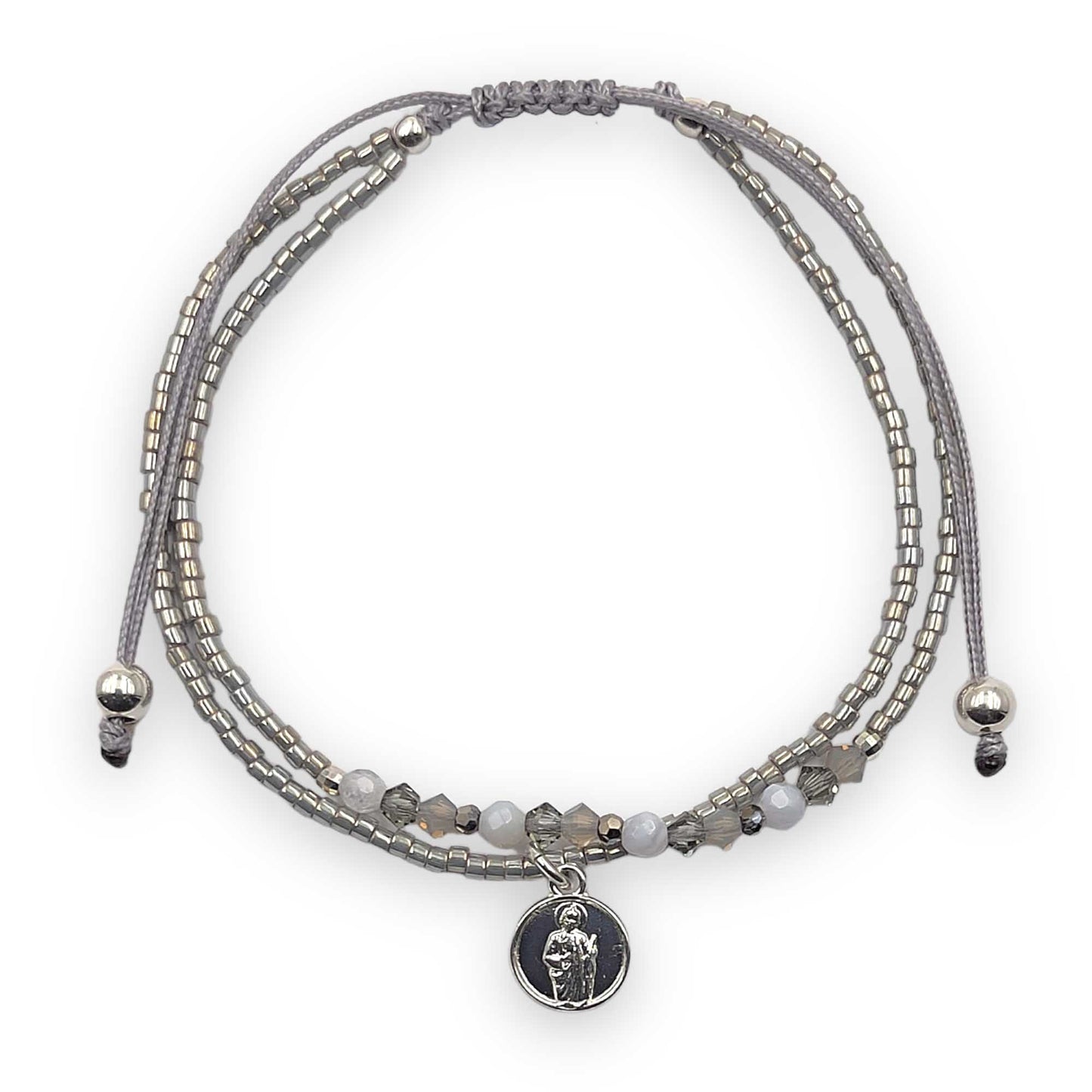Pulsera con Swarovski, Calcedonia Natural y San Judas Tadeo de Plata