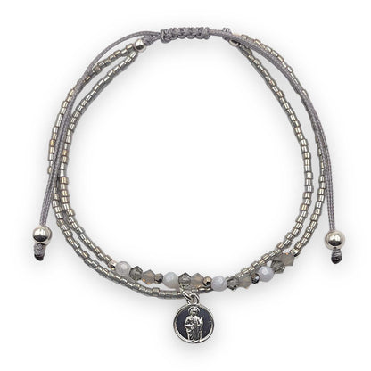 Pulsera de calcedonia, Swarovski y San Judas Tadeo en plata.