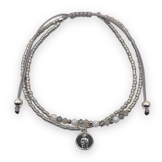 Pulsera con Swarovski, Calcedonia Natural y San Judas Tadeo de Plata