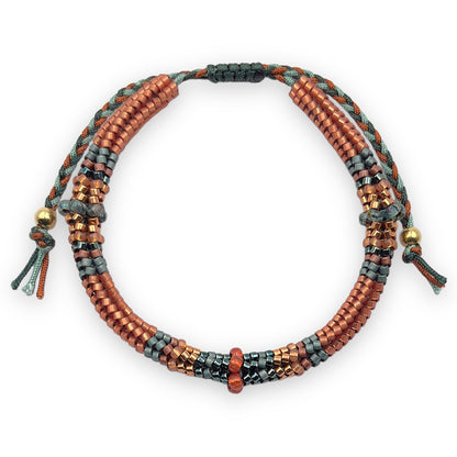 Pulsera con Cristales de Miyuki y Plata con Baño de Oro en Cordón Entrelazado